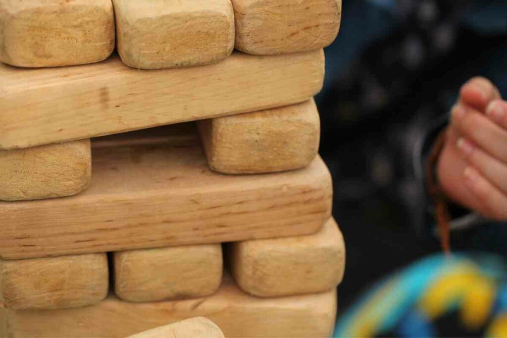 Backyard Jenga set pieces wooden