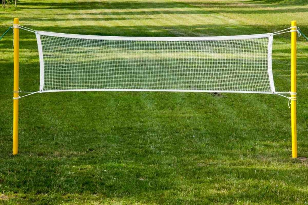 Playing volleyball grass net