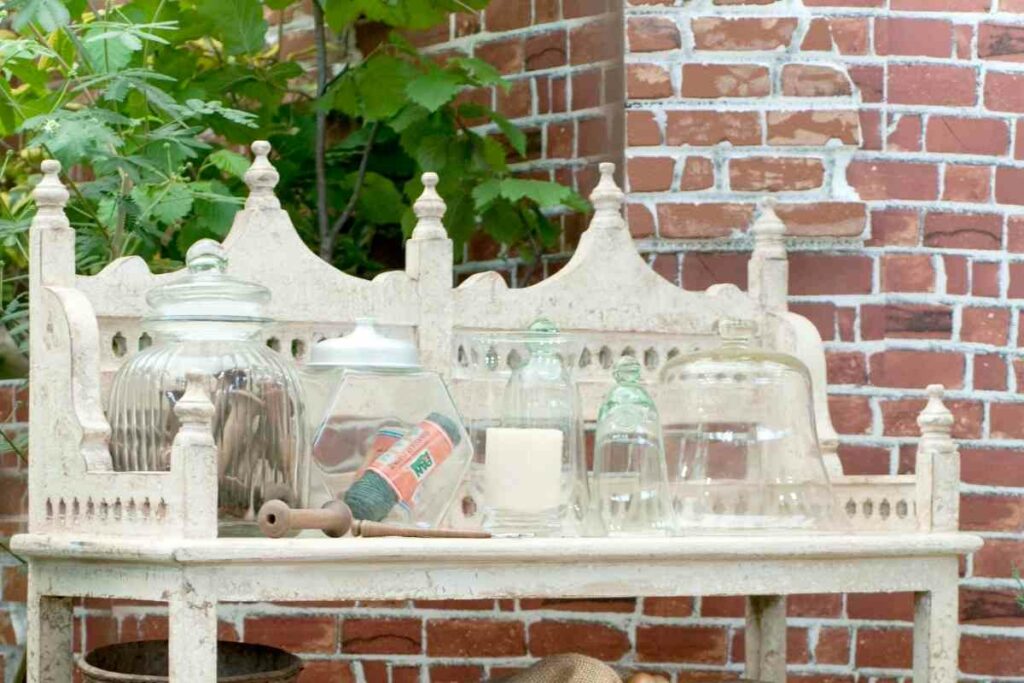 Wooden potting cabinet in backyard