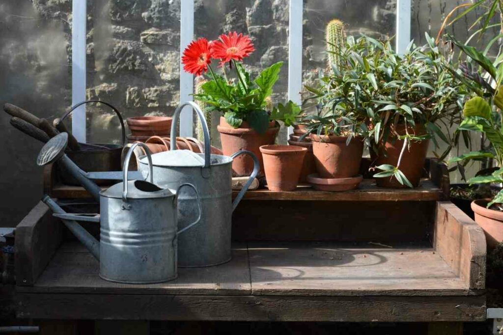 Wooden potting bench outdoor