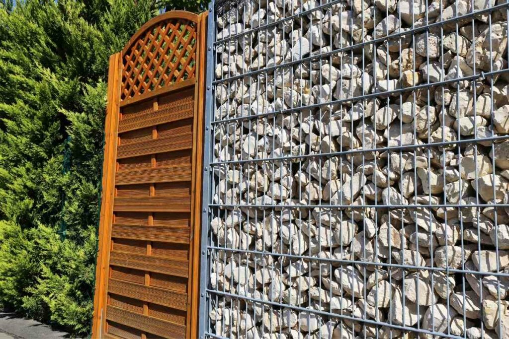 Front yard gabion wall house