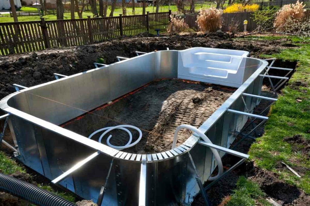 Installation backyard semi-inground pool process