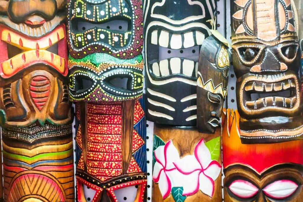 Wall masks for tiki backyard experience
