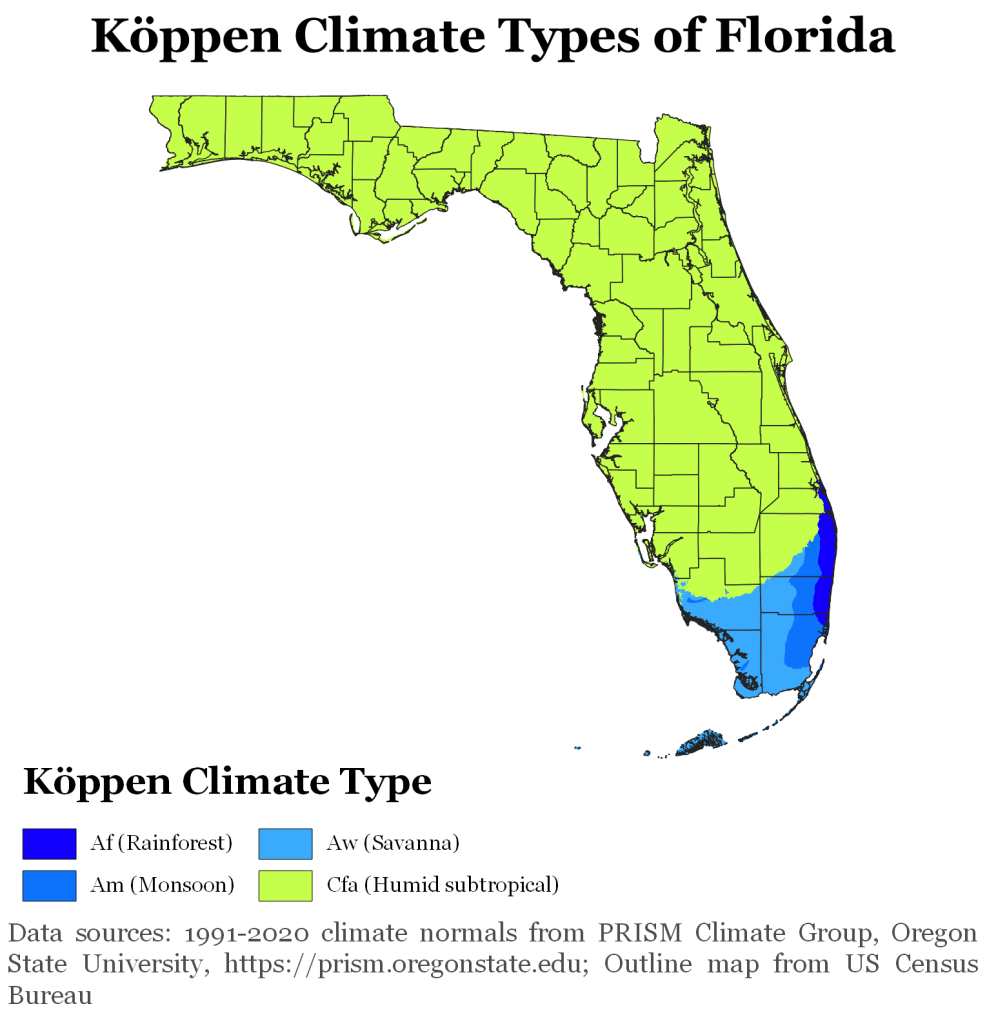 Map showing Koppen climate types in Florida.