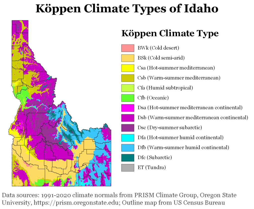 Map showing Koppen climate types in Idaho.