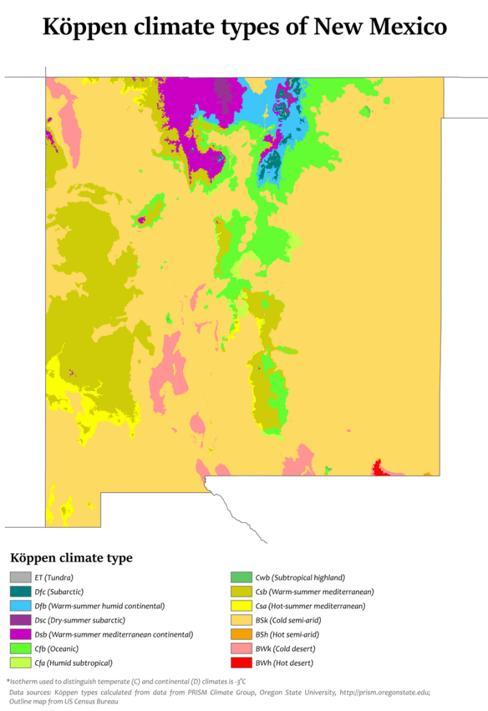 Map showing Koppen climate types in New Mexico.